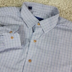 David Donahue Mens XL Blue Plaid Button Down Long Sleeve